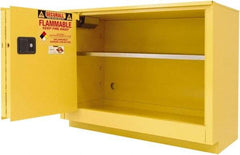 Securall Cabinets - 2 Door, 1 Shelf, Yellow Steel Under the Counter Safety Cabinet for Flammable and Combustible Liquids - 35-5/8" High x 47" Wide x 22" Deep, Sliding Door, 3 Point Key Lock, 36 Gal Capacity - Exact Industrial Supply