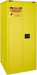 Securall Cabinets - 2 Door, 2 Shelf, Yellow Steel Standard Safety Cabinet for Flammable and Combustible Liquids - 67" High x 31" Wide x 31" Deep, Self Closing Door, 3 Point Key Lock, 60 Gal Capacity - Exact Industrial Supply