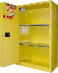 Securall Cabinets - 2 Door, 2 Shelf, Yellow Steel Standard Safety Cabinet for Flammable and Combustible Liquids - 65" High x 43" Wide x 18" Deep, Sliding Door, 3 Point Key Lock, 45 Gal Capacity - Exact Industrial Supply