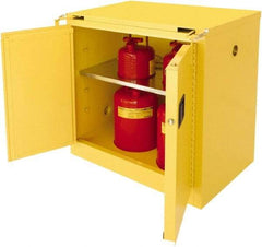 Securall Cabinets - 2 Door, 1 Shelf, Yellow Steel Standard Safety Cabinet for Flammable and Combustible Liquids - 37" High x 36" Wide x 24" Deep, Self Closing Door, 3 Point Key Lock, 30 Gal Capacity - Exact Industrial Supply