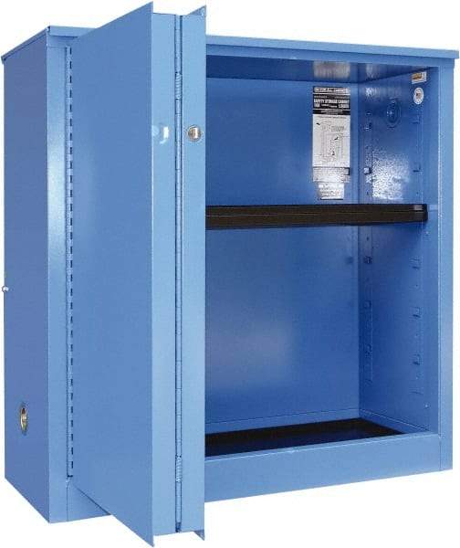 Securall Cabinets - 2 Door, 1 Shelf, Blue Steel Standard Safety Cabinet for Corrosive Chemicals - 44" High x 43" Wide x 18" Deep, Sliding Door, 3 Point Key Lock, 30 Gal Capacity - Exact Industrial Supply