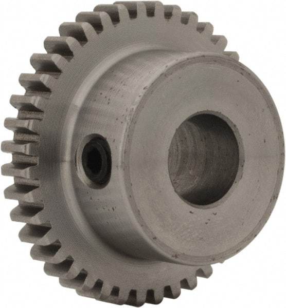 Boston Gear - 32 Pitch, 1-1/4" Pitch Diam, 40 Tooth Spur Gear - 0.188" Face Width, 3/8" Bore Diam, 0.88" Hub Diam, 14.5° Pressure Angle, Steel - Exact Industrial Supply