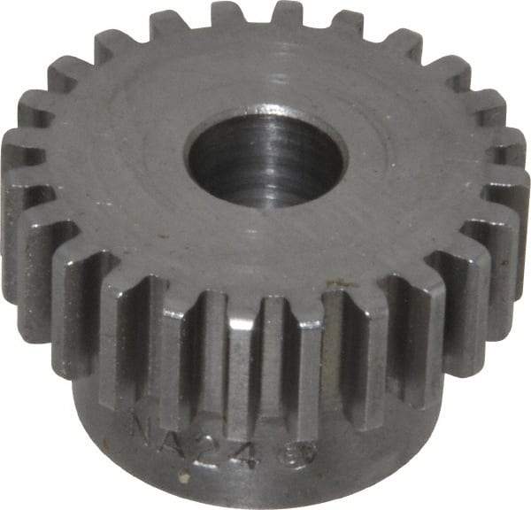 Boston Gear - 20 Pitch, 1.2" Pitch Diam, 24 Tooth Spur Gear - 3/8" Face Width, 3/8" Bore Diam, 0.92" Hub Diam, 14.5° Pressure Angle, Steel - Exact Industrial Supply