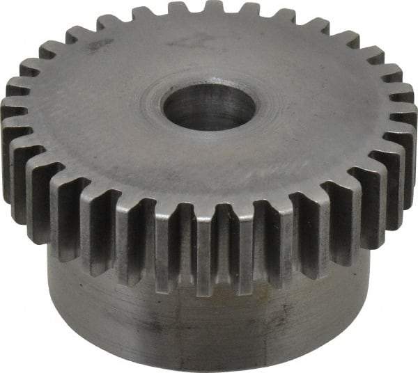 Boston Gear - 20 Pitch, 1.6" Pitch Diam, 32 Tooth Spur Gear - 3/8" Face Width, 3/8" Bore Diam, 1.32" Hub Diam, 14.5° Pressure Angle, Steel - Exact Industrial Supply