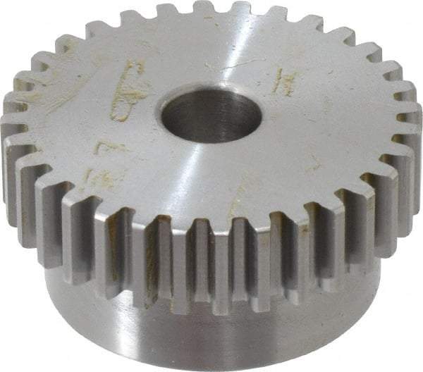 Boston Gear - 16 Pitch, 2" Pitch Diam, 32 Tooth Spur Gear - 0.313" Face Width, 1/2" Bore Diam, 1.7" Hub Diam, 14.5° Pressure Angle, Steel - Exact Industrial Supply