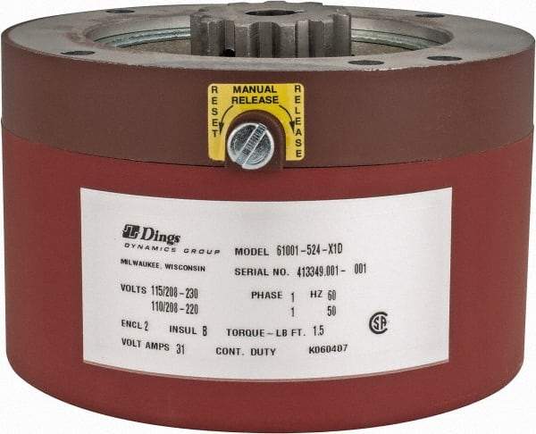 Dings Dynamics Group - 115/230 Volts at 60 Hertz, 1-1/2 Ft./Lb. Torque Disc Brake - 56C Frame, 5/8" Hub Bore, NEMA 2 Enclosure - Exact Industrial Supply