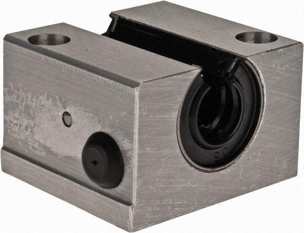 Thomson Industries - 12mm Inside Diam, 750 Lbs. Dynamic Capacity, Open Single Pillow Block Linear Bearing - 28mm Overall Height x 43" Overall Width, 23mm Btw Mount Hole Centers - Exact Industrial Supply