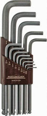 Paramount - 13 Piece L-Key Ball End Hex Key Set - Hex Range 0.05 to 3/8", 7-1/4" OAL, Steel - Exact Industrial Supply