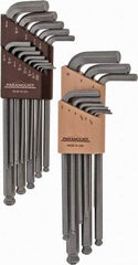 Paramount - 22 Piece L-Key Ball End Hex Key Set - Hex Range 0.05 to 3/8", 7-1/4" OAL, Steel - Exact Industrial Supply