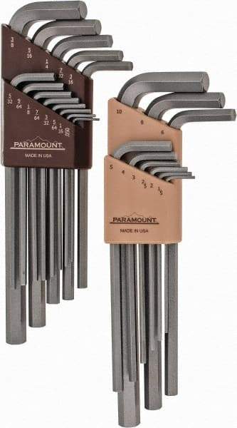 Paramount - 22 Piece L-Key Hex Key Set - Hex Range 0.05 to 3/8", 7-1/4" OAL, Steel - Exact Industrial Supply