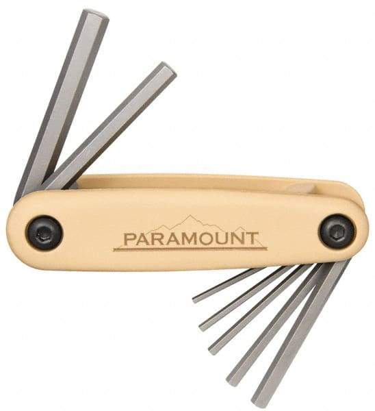 Paramount - 7 Piece Fold-Up Hex Key Set - Hex Range 2 to 8mm, 4-1/2" OAL, Steel - Exact Industrial Supply