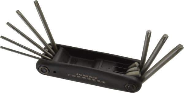 Paramount - 8 Piece T9 to T40 Steel Fold-Up Torx Key Set - 4-1/2" OAL, T9, T10, T15, T20, T25, T27, T35, T40 Torx Size - Exact Industrial Supply