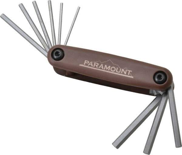 Paramount - 9 Piece Fold-Up Hex Key Set - Hex Range 5/64 to 1/4", 4-1/2" OAL, Steel - Exact Industrial Supply