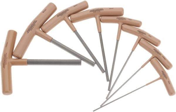 Paramount - 8 Piece T-Handle Hex Key Set - Hex Range 2 to 10mm, 6" OAL, Steel - Exact Industrial Supply