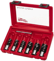 Milwaukee Tool - 6 Piece, 9/16 to 1-1/16" Cutter Diam, 1" Cutting Depth, Steel Annular Cutter Set - Bright Finish, 3/4" Shank Diam, 9/16, 5/8, 11/16, 13/16, 15/16, 1-1/16" Cutter Diams, 2 Flats on Shank - Exact Industrial Supply