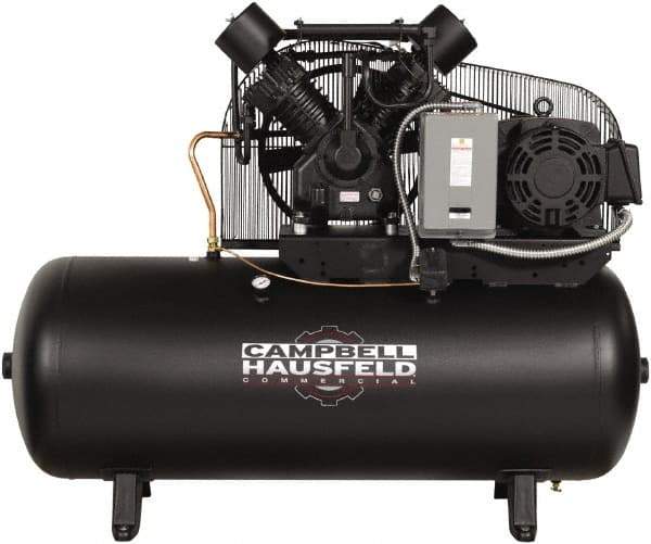 Campbell Hausfeld - 15 hp, 120 Gal Stationary Electric Horizontal Screw Air Compressor - Three Phase, 175 Max psi, 50 CFM, 208-230/460 Volt - Exact Industrial Supply