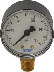 Wika - 2" Dial, 1/4 Thread, 0-100 Scale Range, Pressure Gauge - Lower Connection Mount, Accurate to 3-2-3% of Scale - Exact Industrial Supply