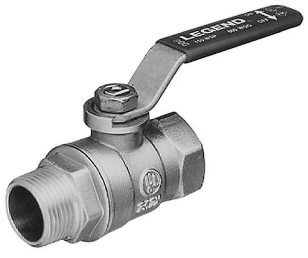 Legend Valve - 1/2" Pipe, Large Port, Brass Standard Ball Valve - Inline - One Way Flow, MNPT x FNPT Ends, Lever Handle, 600 WOG, 150 WSP - Exact Industrial Supply