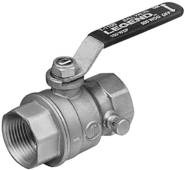 Legend Valve - 1" Pipe, Full Port, Brass Standard Ball Valve - Inline - One Way Flow, FNPT x FNPT Ends, Lever Handle, 500 WOG - Exact Industrial Supply