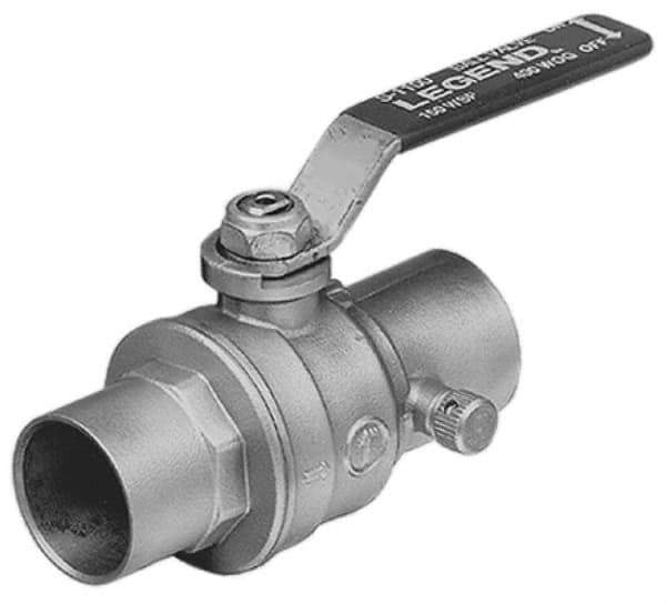 Legend Valve - 1/2" Pipe, Full Port, Brass Standard Ball Valve - Inline - One Way Flow, Soldered x Soldered Ends, Lever Handle, 500 WOG - Exact Industrial Supply