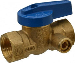 Legend Valve - 1/2" Pipe, Brass, Straight with Side Tap, Gas Ball Valve - 175 psi WOG Rating, Wedge Handle, FNPT x FNPT End Connections, 1 Piece - Exact Industrial Supply