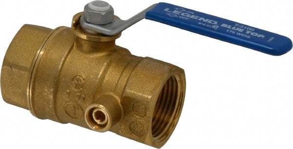 Legend Valve - 1" Pipe, Brass, Straight with Side Tap, Gas Ball Valve - 175 psi WOG Rating, Wedge Handle, FNPT x FNPT End Connections, 1 Piece - Exact Industrial Supply