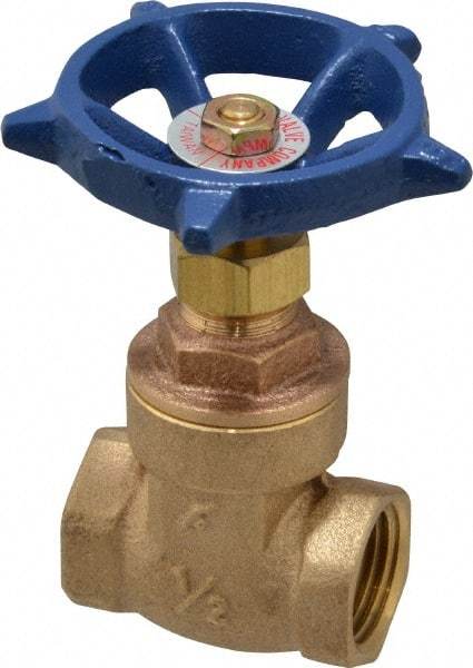 Legend Valve - 1/2" Pipe, Threaded Bronze Solid Wedge Stem Gate Valve - 200 WOG, 125 WSP, Screw-In Bonnet - Exact Industrial Supply