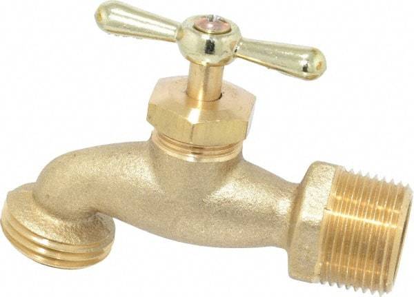 Legend Valve - 3/4" Pipe, 125 psi WOG Rating, Brass Hose Bibb, Stop Valve - Tee Handle, MNPT x GHT End Connections - Exact Industrial Supply