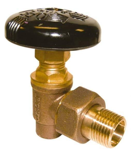 Legend Valve - 3/4" Pipe, 60 psi WOG Rating, Soldered x Male Union End Connections, Handwheel Hot Water Angle Radiator Valve - 125 psi Steam Pressure Rating, Bronze - Exact Industrial Supply