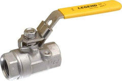 Legend Valve - 1/2" Pipe, Large Port, Stainless Steel Standard Ball Valve - 2 Piece, Inline - One Way Flow, FNPT x FNPT Ends, Locking Lever Handle, 2,000 WOG, 150 WSP - Exact Industrial Supply