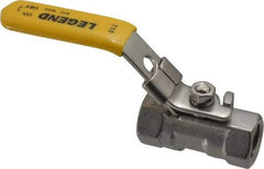 Legend Valve - 1/4" Pipe, Standard Port, Stainless Steel Standard Ball Valve - 1 Piece, Inline - One Way Flow, FNPT x FNPT Ends, Locking Lever Handle, 800 WOG, 150 WSP - Exact Industrial Supply