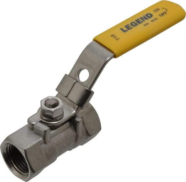 Legend Valve - 3/8" Pipe, Standard Port, Stainless Steel Standard Ball Valve - 1 Piece, Inline - One Way Flow, FNPT x FNPT Ends, Locking Lever Handle, 800 WOG, 150 WSP - Exact Industrial Supply