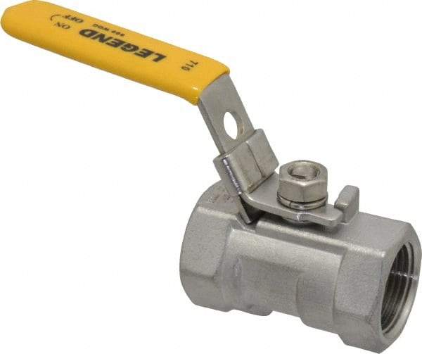 Legend Valve - 3/4" Pipe, Standard Port, Stainless Steel Standard Ball Valve - 1 Piece, Inline - One Way Flow, FNPT x FNPT Ends, Locking Lever Handle, 800 WOG, 150 WSP - Exact Industrial Supply