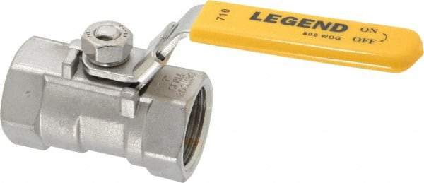 Legend Valve - 1" Pipe, Standard Port, Stainless Steel Standard Ball Valve - 1 Piece, Inline - One Way Flow, FNPT x FNPT Ends, Locking Lever Handle, 800 WOG, 150 WSP - Exact Industrial Supply