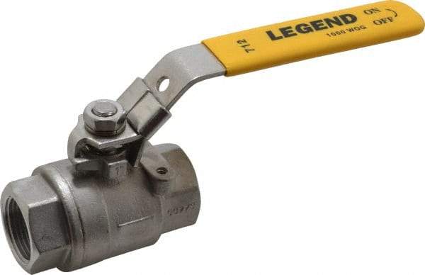 Legend Valve - 1" Pipe, Full Port, Stainless Steel Standard Ball Valve - 2 Piece, Inline - One Way Flow, FNPT x FNPT Ends, Locking Lever Handle, 1,000 WOG, 150 WSP - Exact Industrial Supply