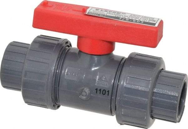 Legend Valve - 1/2" Pipe, Full Port, PVC True Union Design Ball Valve - Inline - One Way Flow, FNPT x Solvent Ends, Tee Handle, 150 WOG - Exact Industrial Supply