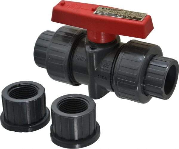 Legend Valve - 3/4" Pipe, Full Port, PVC True Union Design Ball Valve - Inline - One Way Flow, FNPT x Solvent Ends, Tee Handle, 150 WOG - Exact Industrial Supply