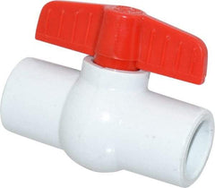 Legend Valve - 3/4" Pipe, Full Port, PVC Miniature Ball Valve - Inline - One Way Flow, Solvent x Solvent Ends, Tee Handle, 150 WOG - Exact Industrial Supply