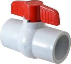 Legend Valve - 1-1/4" Pipe, Full Port, PVC Miniature Ball Valve - Inline - One Way Flow, Solvent x Solvent Ends, Tee Handle, 150 WOG - Exact Industrial Supply