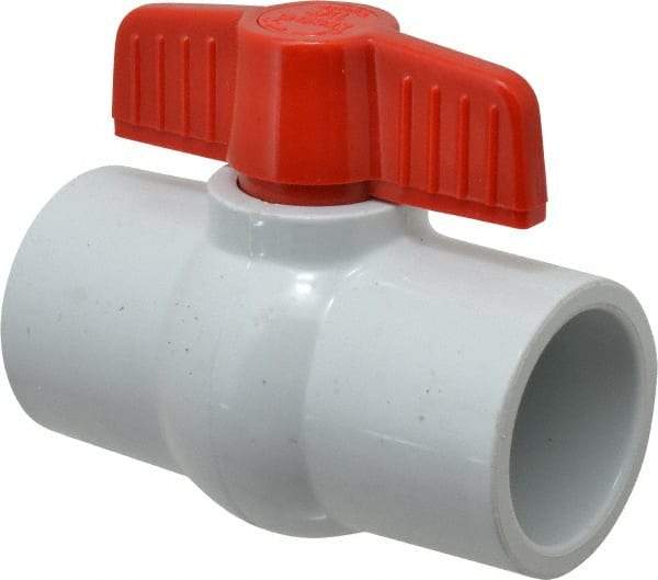 Legend Valve - 1-1/2" Pipe, Full Port, PVC Miniature Ball Valve - Inline - One Way Flow, Solvent x Solvent Ends, Tee Handle, 150 WOG - Exact Industrial Supply
