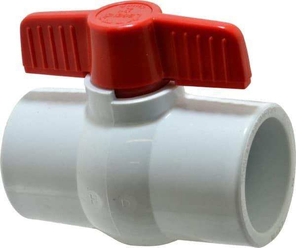 Legend Valve - 2" Pipe, Full Port, PVC Miniature Ball Valve - Inline - One Way Flow, Solvent x Solvent Ends, Tee Handle, 150 WOG - Exact Industrial Supply