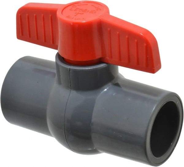 Legend Valve - 1" Pipe, Full Port, PVC Miniature Ball Valve - Inline - One Way Flow, Solvent x Solvent Ends, Tee Handle, 150 WOG - Exact Industrial Supply