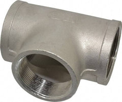 Merit Brass - 2" Grade 304 Stainless Steel Pipe Tee - FNPT x FNPT x FNPT End Connections, 150 psi - Exact Industrial Supply