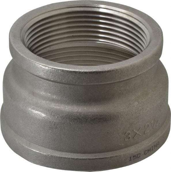 Merit Brass - 3 x 2-1/2" Grade 316 Stainless Steel Pipe Reducer Coupling - FNPT x FNPT End Connections, 150 psi - Exact Industrial Supply