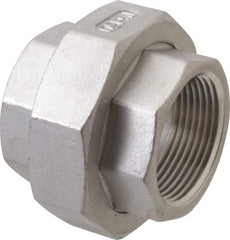 Merit Brass - 1-1/4" Grade 316 Stainless Steel Pipe Union - FNPT x FNPT End Connections, 150 psi - Exact Industrial Supply