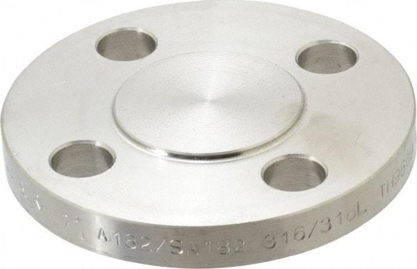 Merit Brass - 1" Pipe, 4-1/4" OD, Stainless Steel, Blind Pipe Flange - 3-1/8" Across Bolt Hole Centers, 5/8" Bolt Hole, 150 psi, Grades 316 & 316L - Exact Industrial Supply