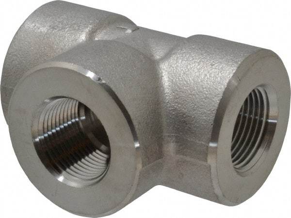 Merit Brass - 3/4" Grade 316/316L Stainless Steel Pipe Tee - FNPT x FNPT x FNPT End Connections, 3,000 psi - Exact Industrial Supply
