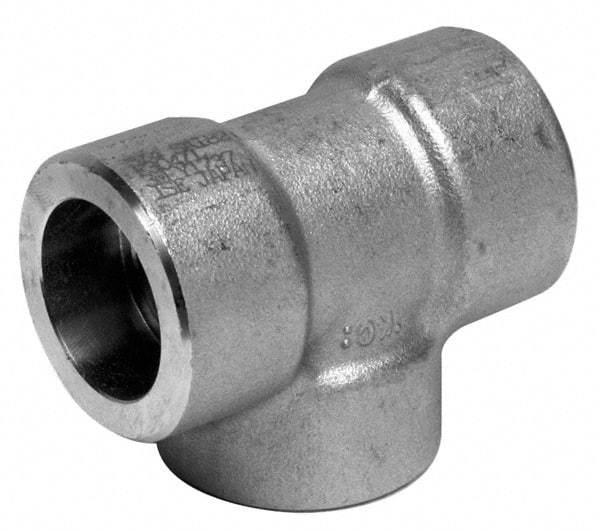 Merit Brass - 1-1/4" Grade 316/316L Stainless Steel Pipe Tee - Socket Weld x Socket Weld x Socket Weld End Connections, 3,000 psi - Exact Industrial Supply
