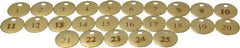 Value Collection - 1" High x 1" Long, 1 to 25, English Safety & Facility Numbered Tag - 1 Side, Brass - Exact Industrial Supply