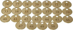 Value Collection - 1" High x 1" Long, 26 to 50, English Safety & Facility Numbered Tag - 1 Side, Brass - Exact Industrial Supply